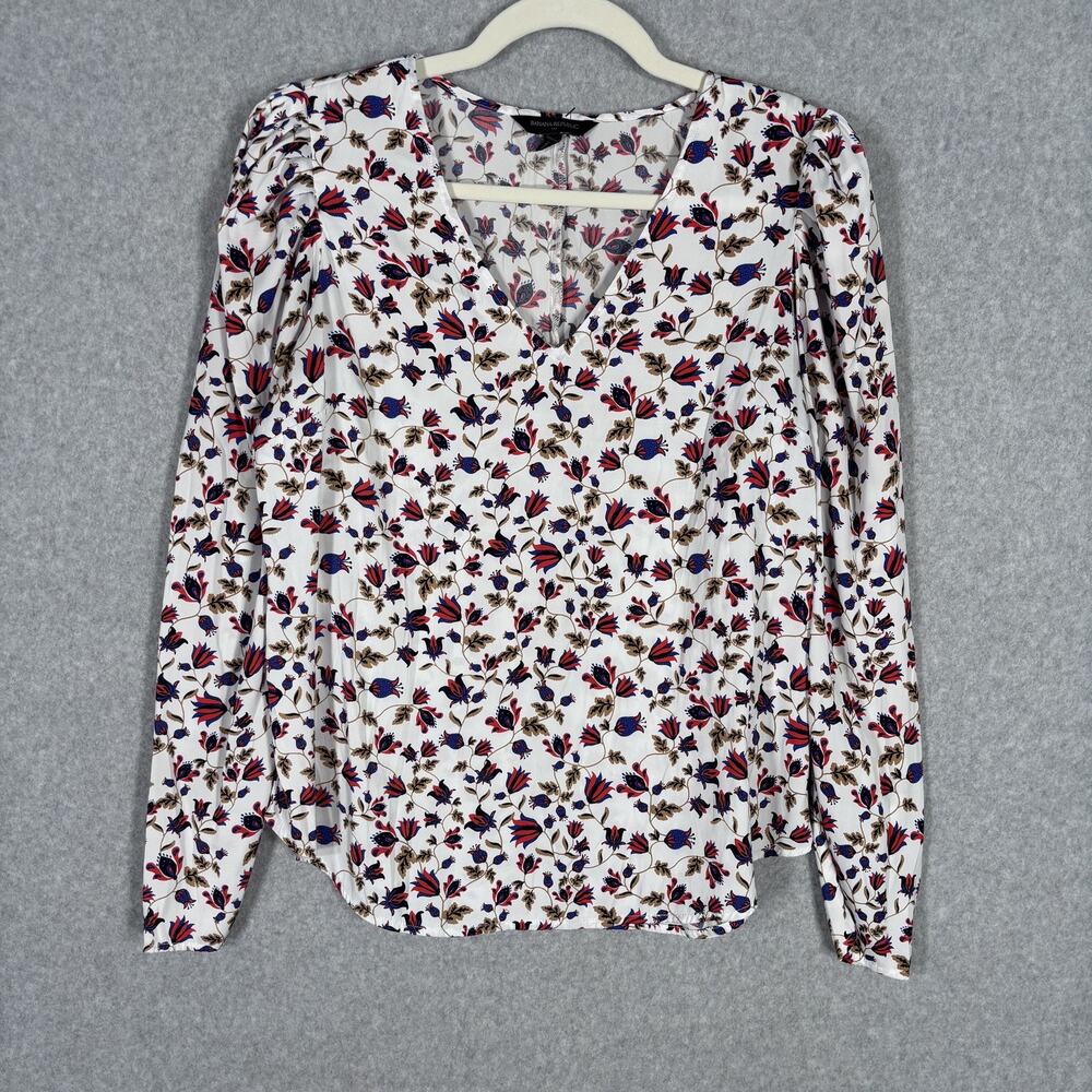 Banana Republic Top Small Red Blue Floral Puff Peasant Maximalist Career Church